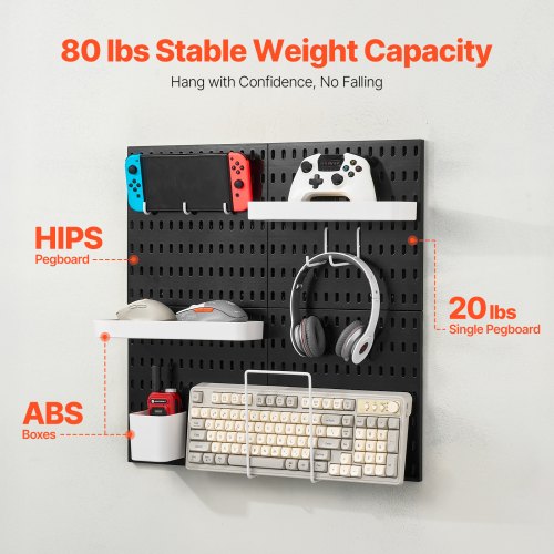 Pegboard vægorganisator sæt, 28x28x1,2 cm, sort, plast