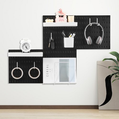 Pegboard vægorganisator sæt, 28x28x1,2 cm, sort, plast