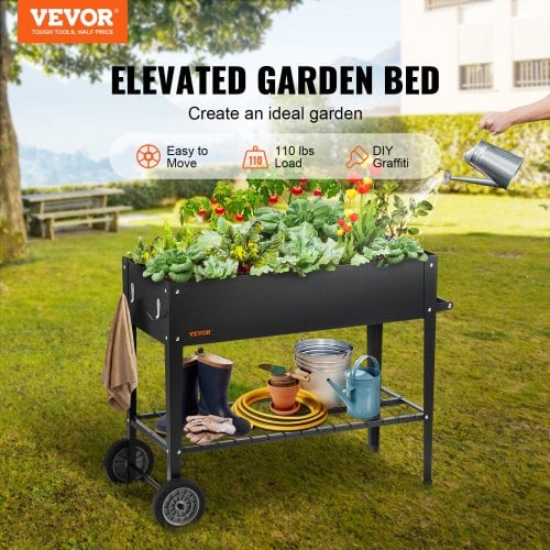 Højbeds plantekasse 108x49.5x80 cm sort metal plantekasse
