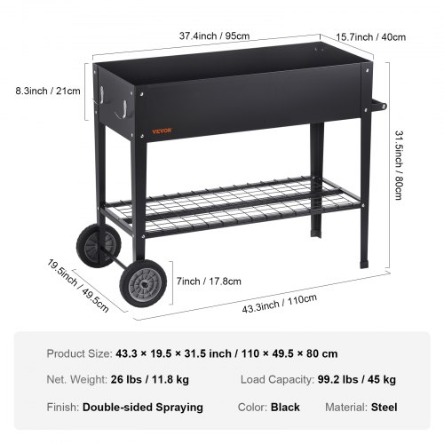 Højbeds plantekasse 108x49.5x80 cm sort metal plantekasse