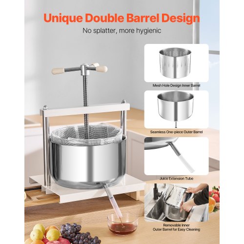 Frugt- og vinpresse, 12L, 370x355x410 mm, Hvid, Rustfrit stål