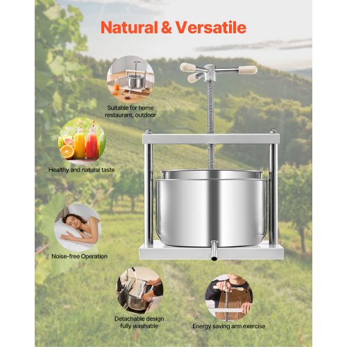 Frugt- og vinpresse, 12L, 370x355x410 mm, Hvid, Rustfrit stål