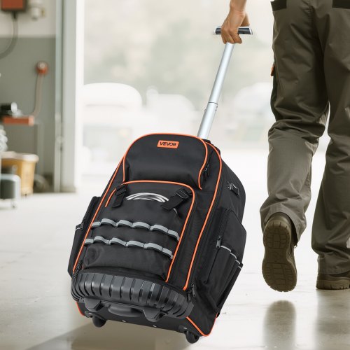 Rullande verktygsryggsäck, 45x27.5x56 cm, svart-orange, robust förvaring