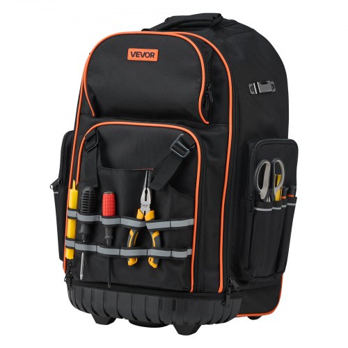 Rullande verktygsryggsäck, 45x27.5x56 cm, svart-orange, robust förvaring