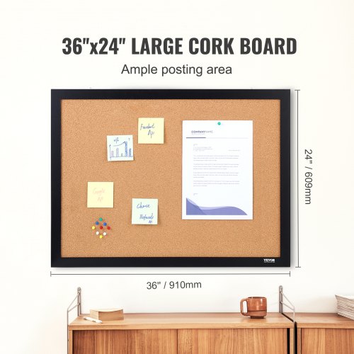 Opslagstavle i kork, 61x91x1,8 cm, sort, MDF-ramme