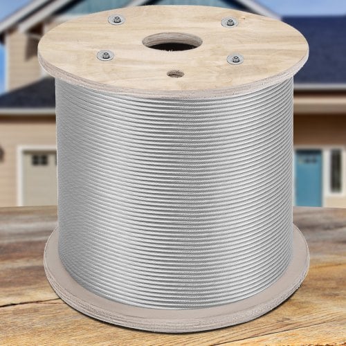 Rustfrit stål kabel 61 m 6,4 mm, sølv, ståltov