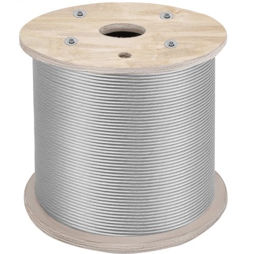 Rustfrit stål kabel 61 m 6,4 mm, sølv, ståltov