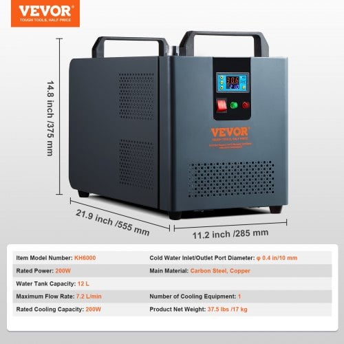 Industriel vandkøler, KH-6000, 200W, 12 L, metal, kølesystem