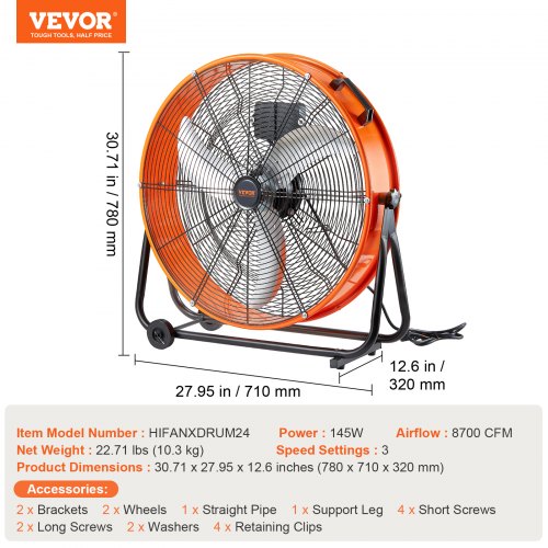 Industriel gulvventilator, 78x71x32 cm, justerbar vipning, kraftig