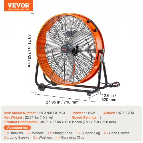 Industriel gulvventilator, 78x71x32 cm, justerbar, kraftig