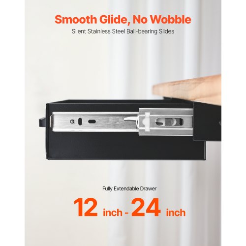 Underdeskuffe, 38.5x23x7.6 cm, Sort, Metalopbevaring