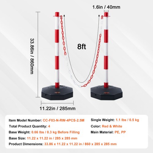 Trafikafspærringsstolpe, Justerbar, 86x28.5x28.5 cm, Rød og Hvid, Plast