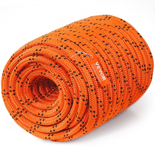 Træklatrereb, dobbeltflettet polyester, 1,9 cm x 67,1 m, orange, 24-trådet