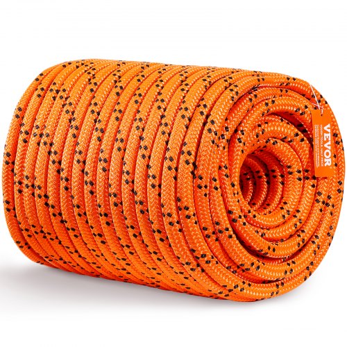Træklatrereb, dobbeltflettet polyester, 1,9 cm x 67,1 m, orange, 24-trådet
