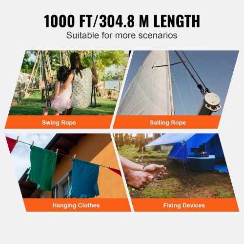 Nylonsnor, 5 mm x 304,8 m, Sort, flettet