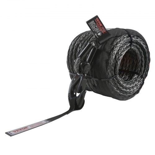 Synteettinen vinssiköysi 9,5 mm x 25,9 m, koukulla ja suojaholkilla
