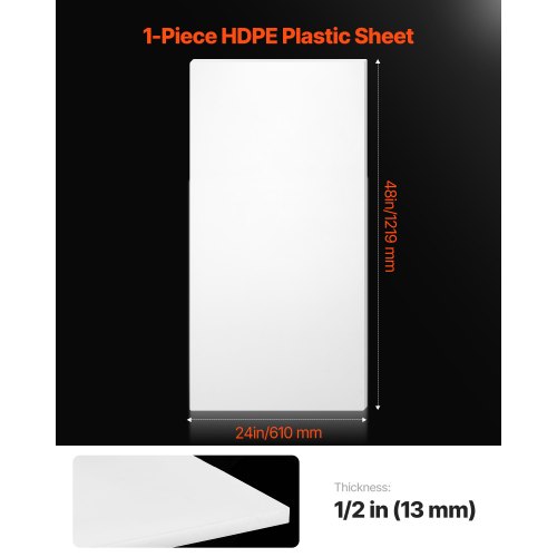 Plastplade, HDPE høj-densitets polyethylen, 61x122x1,3 cm, hvid