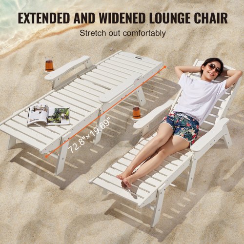 Chaiselong stol 183x72,5x93 cm hvid HDPE justerbar udendørs
