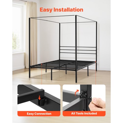 Himmelsengestel, Queen Size, 209,5x153x183 cm, Sort, Metal