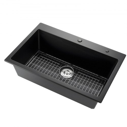 Køkkenvask, 84 cm arbejdsstation nedfældet enkelt kumme, 84x56x22 cm, sort, granit