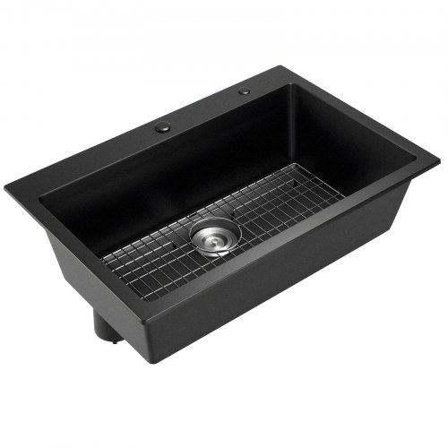 Køkkenvask, 84 cm arbejdsstation nedfældet enkelt kumme, 84x56x22 cm, sort, granit