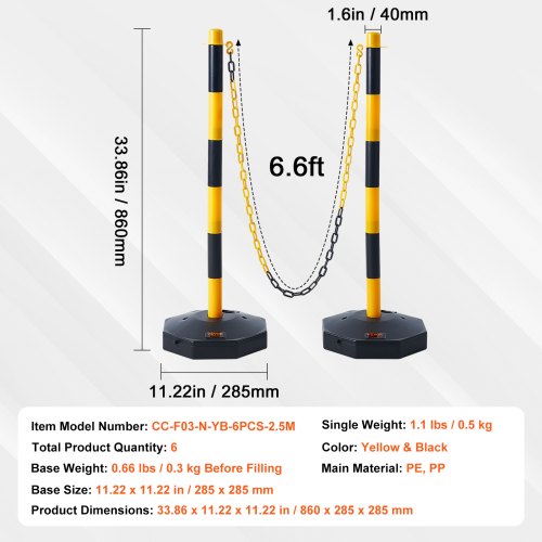 Trafikafspærringsstolpe, Justerbar, 86x28,5x28,5 cm, Gul & Sort, Plastik