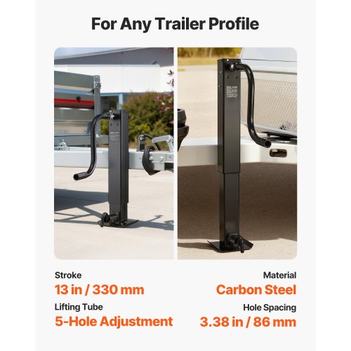 Trailerstøtteben, 5443 kg bæreevne, 310x225x703 mm, justerbart støtteben, kulstofstål