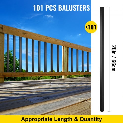 Gelænderbaluster, 66x1,9 cm, Sort, Aluminiumlegering