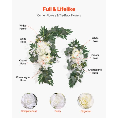Bröllopsbåge Blomsterset, 6400x760 mm, Vit, Sidenmaterial