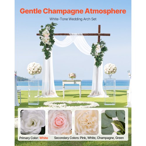 Bryllupsbue Blomsterkit, Kunstige silke blomster og gardiner, 6400x760 mm, Hvid