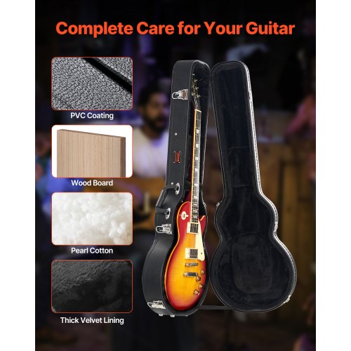 Elektrisk guitar hardcase 105x39,5x12 cm sort, med lås og nøgle