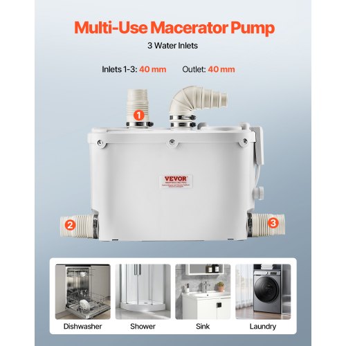 Maceratorpumpe, 500W, 420x140x270 mm, Spildevandsbortskaffelse
