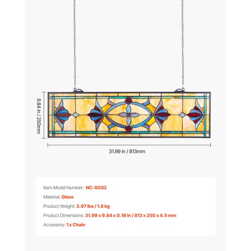 Fönsterpanel i färgat glas, 81,3x25x0,5 cm, Flerfärgad, Hängande dekoration