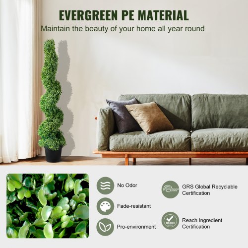Kunstige topiary-træer, 121,9 cm, grøn, PE-materiale