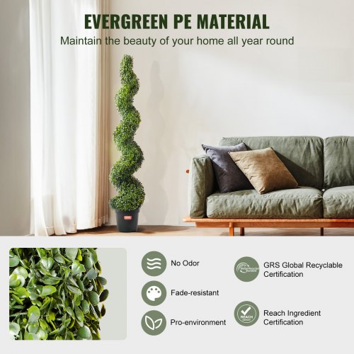 Kunstig buksbom topiary-træ, 30x30x152,4 cm, grøn, spiral, indendørs/udendørs dekoration