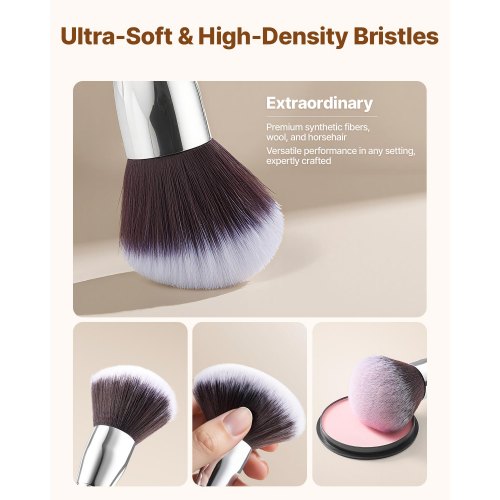 Makeupborstset, 34-delars professionell, svart, träskaft, resevänlig