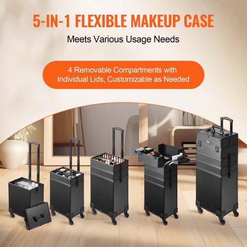 Makeup-togkuffert, 35,3x25,3x74,5 cm, Sort, Aluminium opbevaring