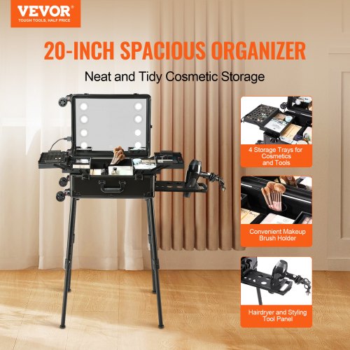 Makeup Train Case, 1030x510x1360 mm, Sort, Opbevaringsorganisator