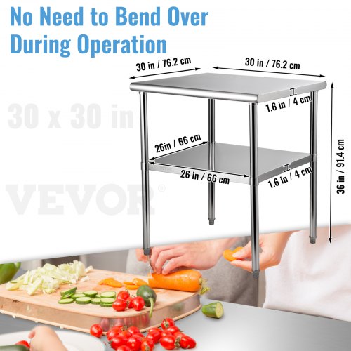 Forberedelsesbord, rustfrit stål, 76,2x76,2x91,4 cm, metal
