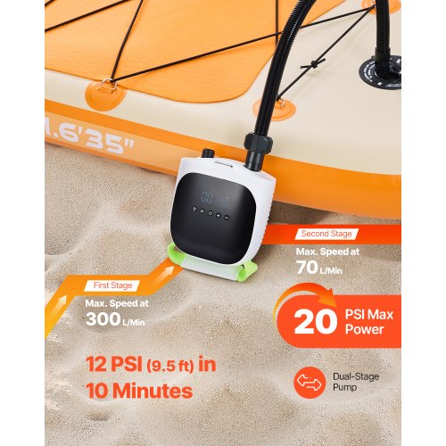 Elektrisk paddleboard-pumpe, 189x175x80 mm, genopladelig, ABS
