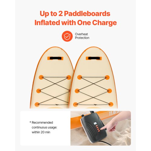 Paddle Board Pumpe, 249x173x97 mm, Genopladelig, Dobbelttrins Oppustning