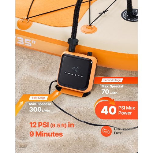 Elektrisk paddleboard pumpe, dobbelttrin 40 PSI, 18.4x16.5x9.3 cm, ABS