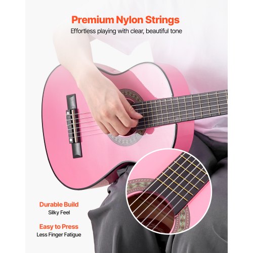Klassisk gitarr 78 cm rosa, lindträ, startpaket