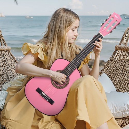 Klassisk gitarr 78 cm rosa, lindträ, startpaket