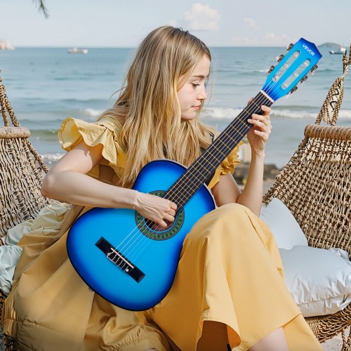 Klassisk guitar 78 cm blå, træ, startpakke