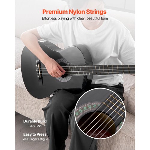 Klassisk guitar 78 cm sort, basswood, startpakke