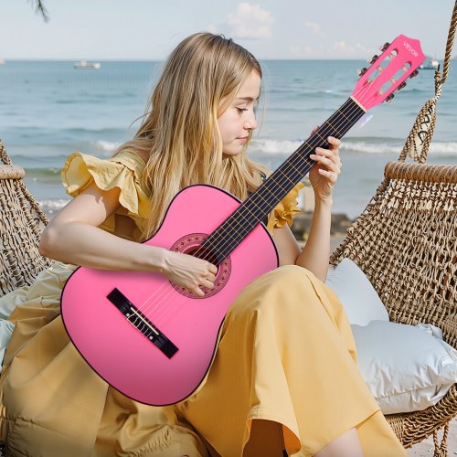 Klassisk guitar, 96 cm, pink, træ, startpakke