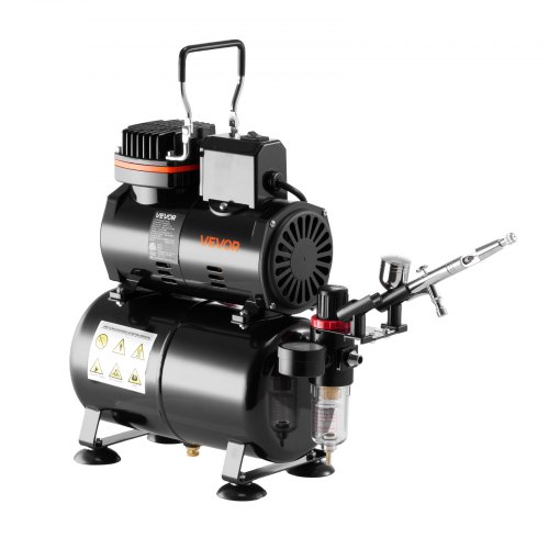 Airbrushkit, Dubbelverkande airbrush med kompressor och tank, Låg ljudnivå, Akrylfärg