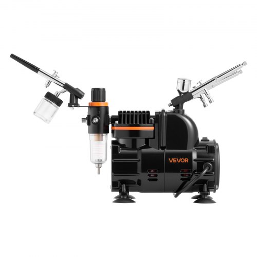 Airbrush-setti, 3 kaksoistoimista airbrushia kompressorilla, akryylimaali, matala melutaso