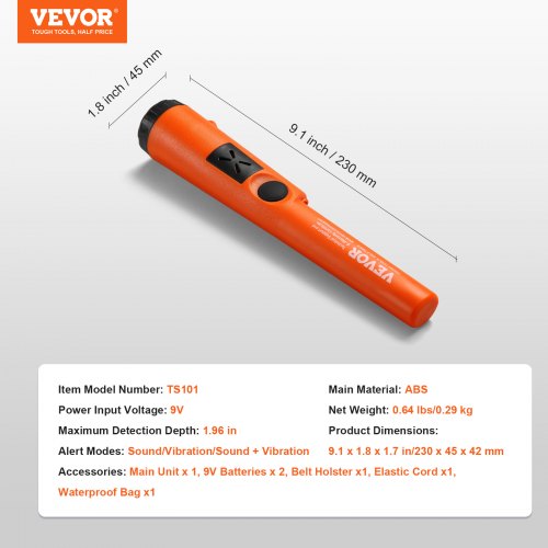 Metal Detector Pinpointer, 230x45x42 mm, Vandtæt, Håndholdt Stav